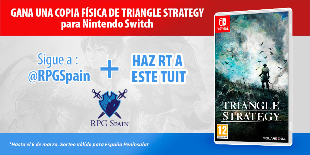 🎁 ¡SORTEO de Triangle Strategy para Nintendo Switch!🎁

Consigue una copia física de la nueva joya de los RPG tácticos, un juego con una pinta increíble 😍😍 

🔄RT
☑️ Sigue a <a href="/RpgSpain/">RPG Spain</a> 

¡Así de fácil! ¡Mucha suerte a todos! 🍀