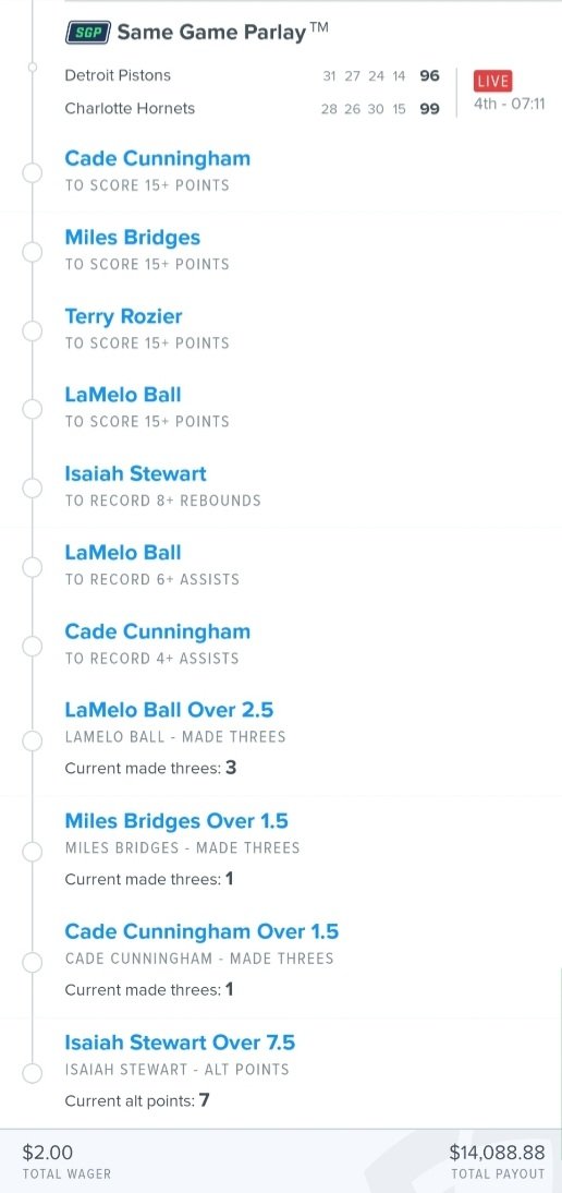 DaBoiDash's tweet photo. How it started vs How it finished 
😤😤😤😤😤😤😤😤 and the Pistons/ Hornets game went into OT... still didn't hit 🥴 #bettingtwitter #GamblingTwitter #FanDuel https://t.co/LF4PaEQ5gd
