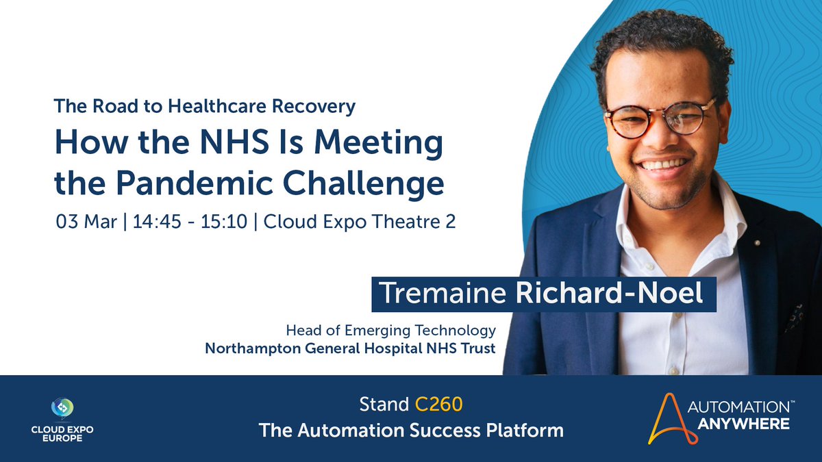 Automation Anywhere (@automationanywh) on Twitter photo We're excited to be at #CloudExpoEurope this week!
✅ Chat with the team at #C260 and see how ☁️ #Automation can transform your business
✅ Watch the fireside chat with Tremaine Richard-Noel <a href="/NGHnhstrust/">Northampton General Hospital 💙</a> #NHS
#CloudExpo #CEE22 #TechShowLondon @CloudExpoEurope We're excited to be at #CloudExpoEurope this week!
✅ Chat with the team at #C260 and see how ☁️ #Automation can transform your business
✅ Watch the fireside chat with Tremaine Richard-Noel <a href="/NGHnhstrust/">Northampton General Hospital 💙</a> #NHS
#CloudExpo #CEE22 #TechShowLondon @CloudExpoEurope