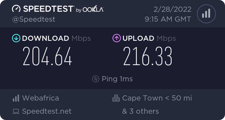 Serpentza2's tweet photo. Thanks @webafrica @vumatel for the quick turnaround time to get my internet going. https://t.co/uMCE2NKCn4