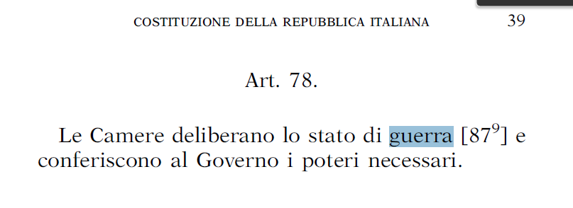 FabioFranchi1's tweet photo. Fornire armi ad un belligerante significa entrare in guerra a fianco di uno e contro un altro.
E' stato ciò deliberato dalle Camere, o anche quest'articolo viene tacitamente cancellato? https://t.co/Tu9xLD8oKF