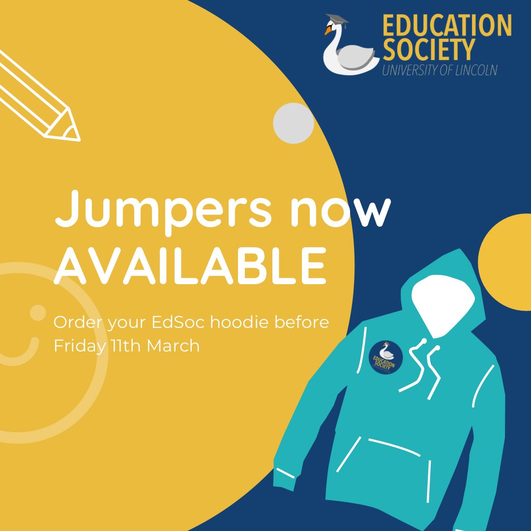 Society Hoodies are now available 🥳 If you want to get your hands on one of our society hoodies then head over to the SU website to get one. They will be available to order until Friday 11th March so make sure you get one before then.
#EdSoc #LincolnEdSoc #WeAreLincoln