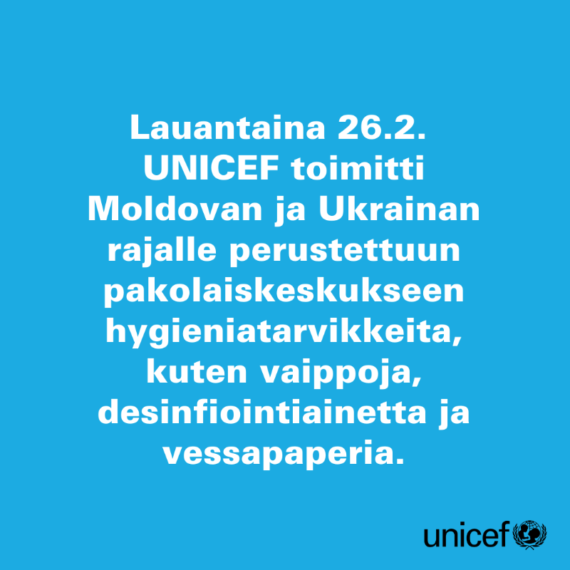 unicef_finland's tweet photo. Apu menee perille Ukrainaan ja naapurimaihin 💙 Moldovan ja Ukrainan rajalle on perustettu nopeasti tilapäinen pakolaiskeskus, jossa autamme lapsia ja perheitä paikan päällä.

Näin voit auttaa:
👉 Lahjoita MobilePayssa 12265.
👉 Jaa viestiä eteenpäin ystävillesi.