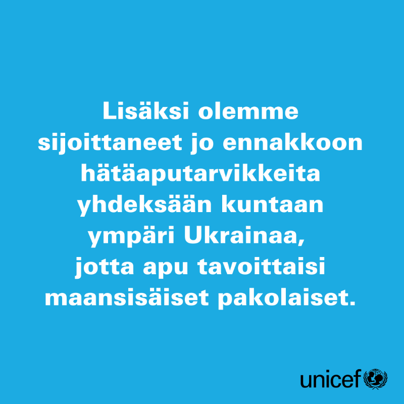 unicef_finland's tweet photo. Apu menee perille Ukrainaan ja naapurimaihin 💙 Moldovan ja Ukrainan rajalle on perustettu nopeasti tilapäinen pakolaiskeskus, jossa autamme lapsia ja perheitä paikan päällä.

Näin voit auttaa:
👉 Lahjoita MobilePayssa 12265.
👉 Jaa viestiä eteenpäin ystävillesi.