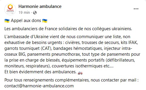 #Ukraine Harmonie Ambulance solidaire avec les ukrainiens <a href="/hmutuelle/">Harmonie Mutuelle</a> @EssentielSante <a href="/ESS_France/">ESS France</a>