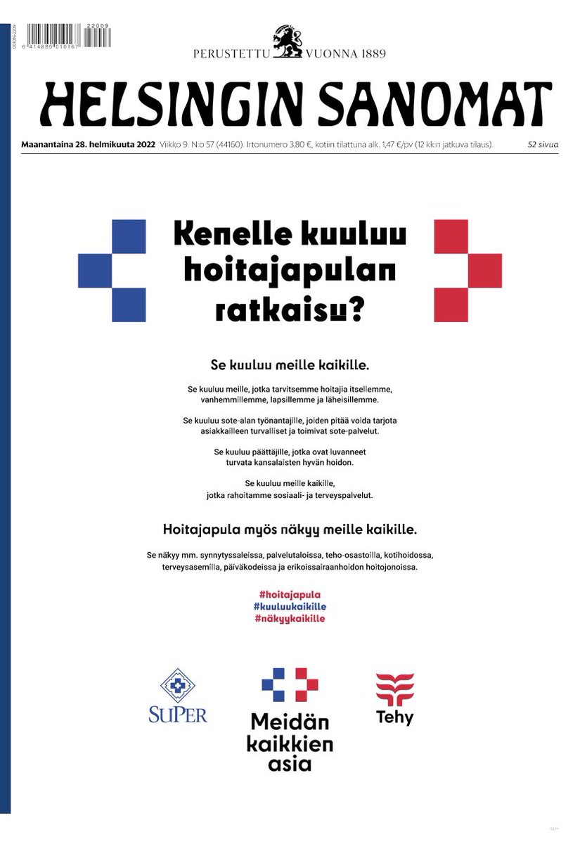 Nyt on on pelissä sosiaali- ja terveydenhuollon sekä varhaiskasvatuksen tulevaisuus. Hoitajapula on totta, ja houkutteleva palkka ja työolojen parantaminen on lääke siihen. Nyt pitää olla tahtoa asian kuntoon saattamiseksi. Hoitajapulan ratkaisu on #MeidänKaikkienAsia #tehy