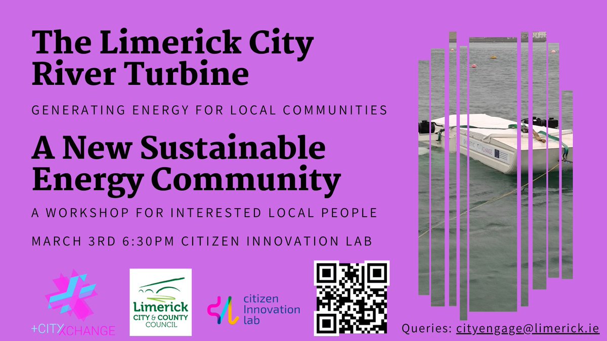 Limerick.ie (@limerick_ie) on Twitter photo Limerick city is soon to have a turbine generating energy from the river, energy that will be used and managed by the local community. Join a workshop to find out more and get involved.
<a href="/Smart_Limerick/">Smart Limerick</a>Â <a href="/GKineticEnergy/">GKinetic Energy</a>Â
More info: eventbrite.ie/e/river-turbin… Limerick city is soon to have a turbine generating energy from the river, energy that will be used and managed by the local community. Join a workshop to find out more and get involved.
<a href="/Smart_Limerick/">Smart Limerick</a>Â <a href="/GKineticEnergy/">GKinetic Energy</a>Â
More info: eventbrite.ie/e/river-turbin…