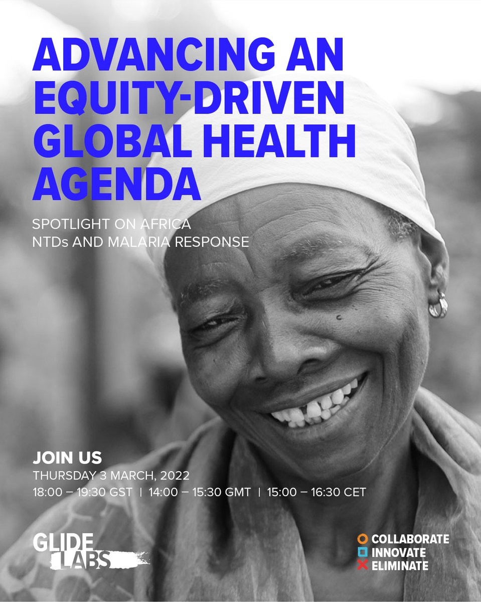 GLIDE_AE's tweet photo. Join us for an exciting and interactive discussion with malaria and NTDs #HealthProgramsLeaders on 3 March at 2pm GMT๐
, talking through advancing and strengthening #GlobalHealth agenda within the African context.
Register ๐ https://t.co/79uq5kFoJn https://t.co/n6OFVpwr0D