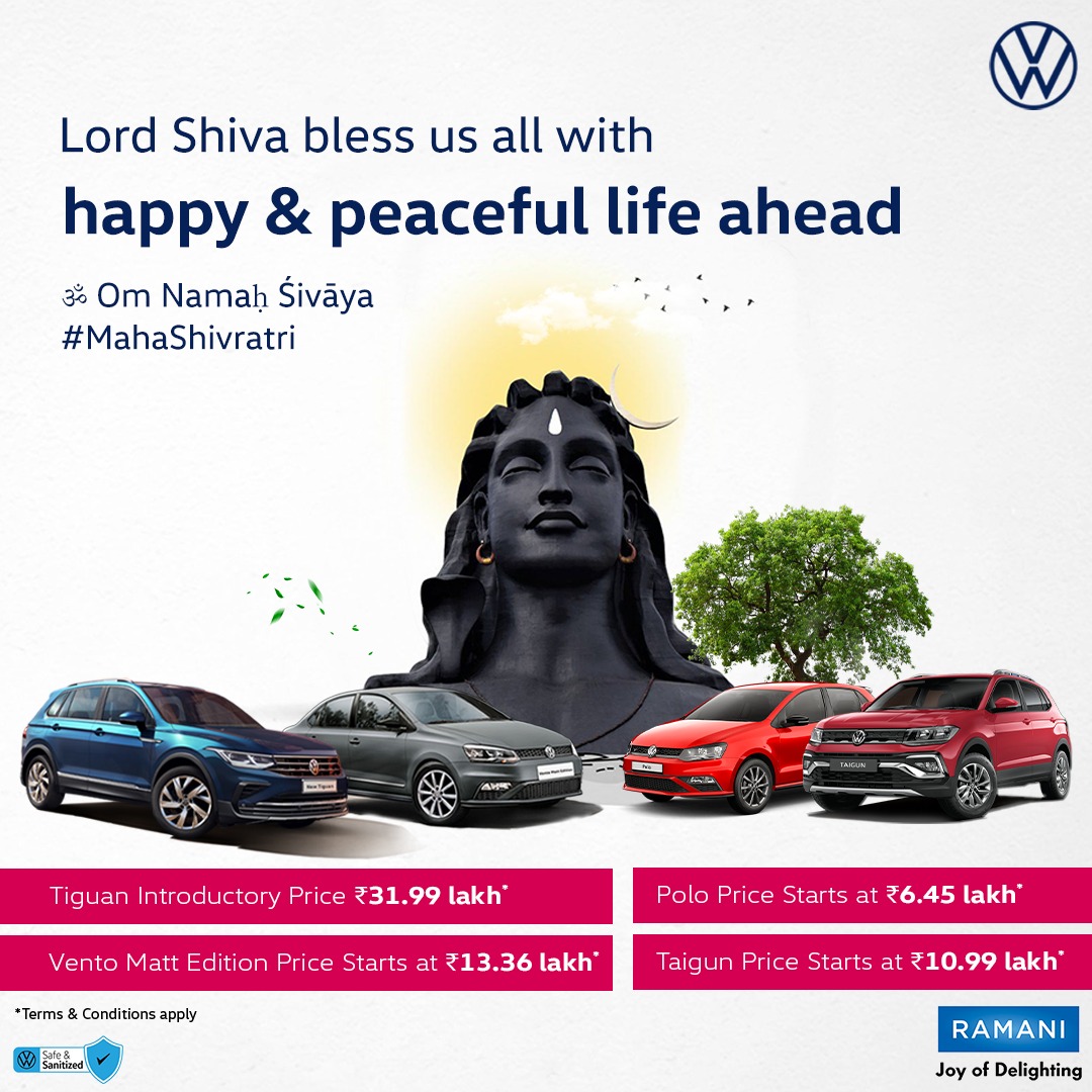 vwramanigroup's tweet photo. Magnify your Blessings from Lord Shiva on #MahaShivratri 01-03-2022
&amp;
Enhance your Experience with the all New #Volkswagen #taigun

#Ramanivolkswagen #trichy #vento #ventomatt #polo #tiguan https://t.co/XseWa2ADB0
