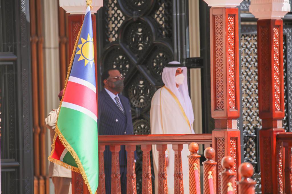 President Hage G. Geingob arrives at Amiri Diwan, the seat of rule of the State of Qatar for bilateral talks with HH Sheikh Tamim bin Hamad Al Thani, Emir of  the State of Qatar.