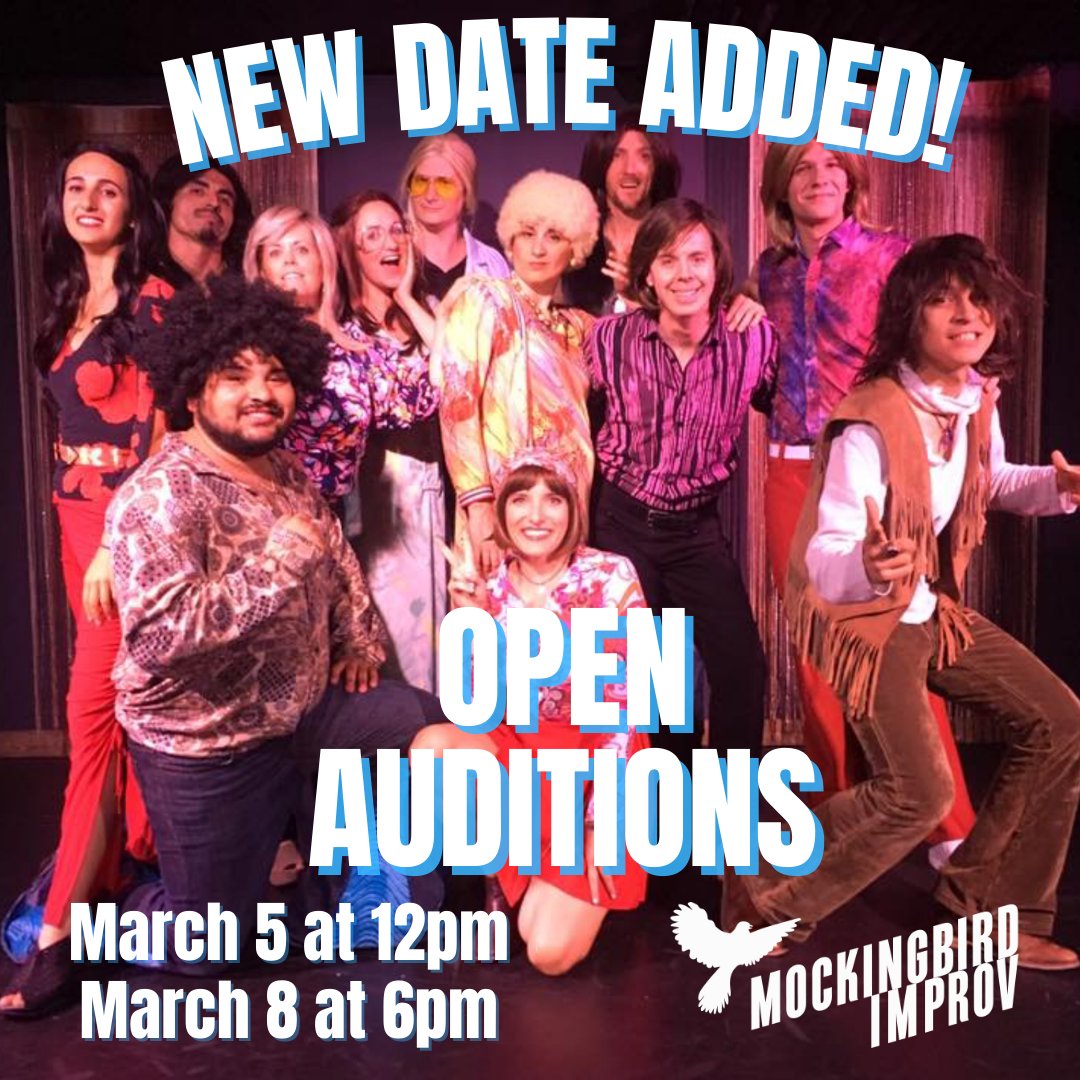 Mockingbirdprov's tweet photo. So many folks have signed up to audition that we're adding a second day of auditions! This is your chance to get involved with some of the shows you loved at Old Town Improv, with a fresh spin in our brand new Liberty Station home: https://t.co/FQ9qKLkzhz https://t.co/7gilXHoo9S