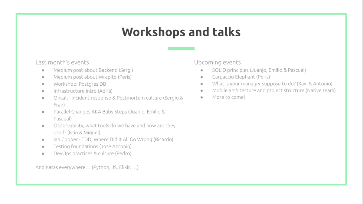 Every month at <a href="/MercadonaTech/">@mercadonatech</a> we do an engineering  meeting to talk about different topics. Among other many things, we state what we have done regarding workshops and talks during the month and it is just stoning to see this kind of participation within the team! 😲😲🎉🎉