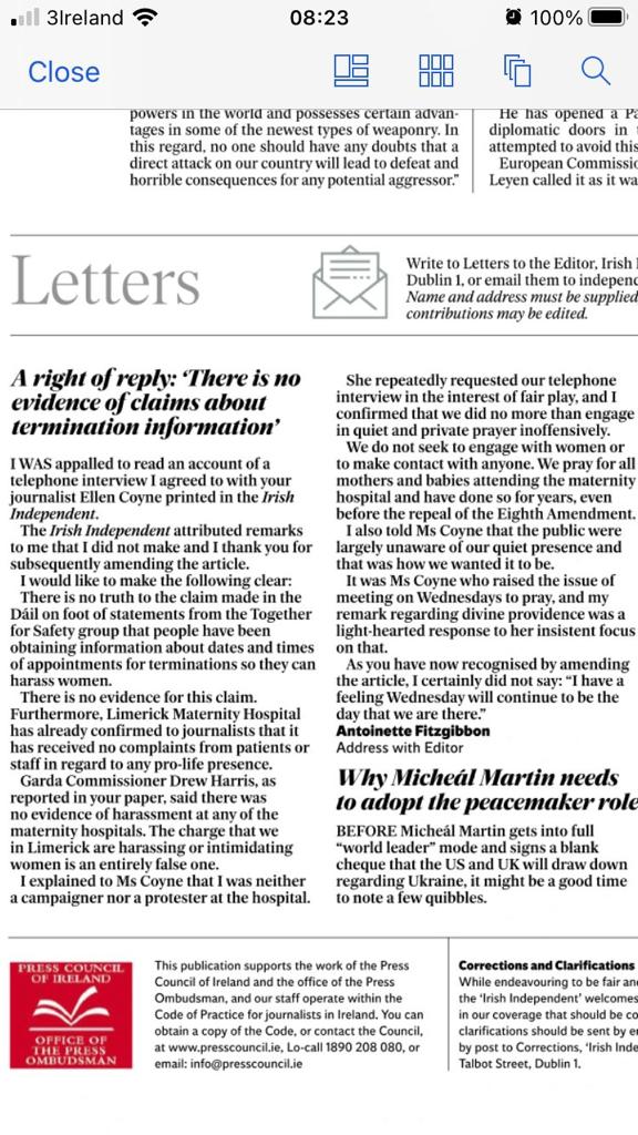 prolifecampaign's tweet photo. π An excellent letter from Antoinette Fitzgibbon, whose interview was recently poorly represented and misquoted by the Irish Independent and Ellen Coyne. Ms. Fitzgibbon here gives her account of what she spoke about in the interview
#PLCNetwork #prolifeireland #prolifegeneration https://t.co/14BrxkgMWA