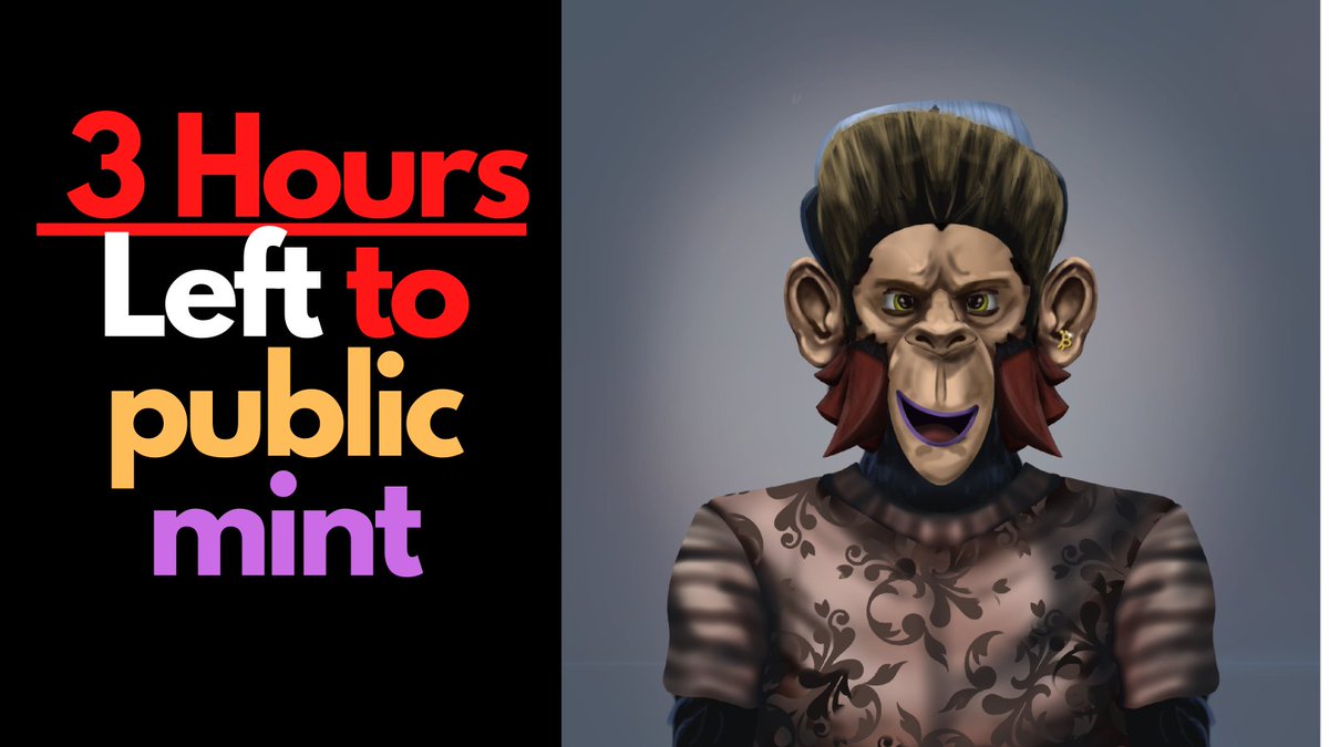 3 Hours Left to Public Mint!
Public mint Starts Today [28th February] 18:00 UTC

#solanamonkeyapes #sma #NFT #NFTs #SolanaNFTDrop #SolanaNFTs #NFTartist #NFTCollection #NFTdrop

Discord: discord.gg/nE6BUUqvdf