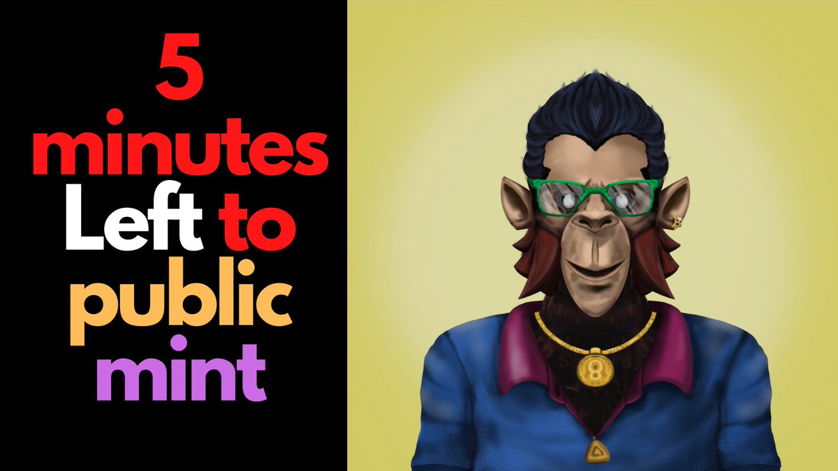 5 minute Left to Public Mint!
Public mint Starts Today [28th February] 18:00 UTC

#solanamonkeyapes #sma #NFT #NFTs #SolanaNFTDrop #SolanaNFTs #NFTartist #NFTCollection #NFTdrop

Discord : discord.gg/nE6BUUqvdf