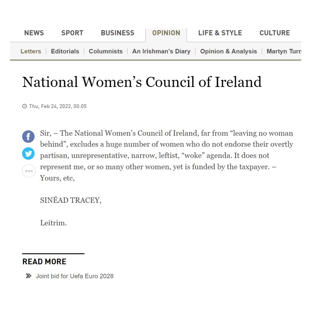 prolifecampaign's tweet photo. Sinead Tracey, one of our PLC Network Letter Writers, sent in this letter to the Irish Independent about the National Women's Council of Ireland. 📰
#PLCNetwork #prolifeireland #prolifegeneration https://t.co/YnVmhUZ2O0
