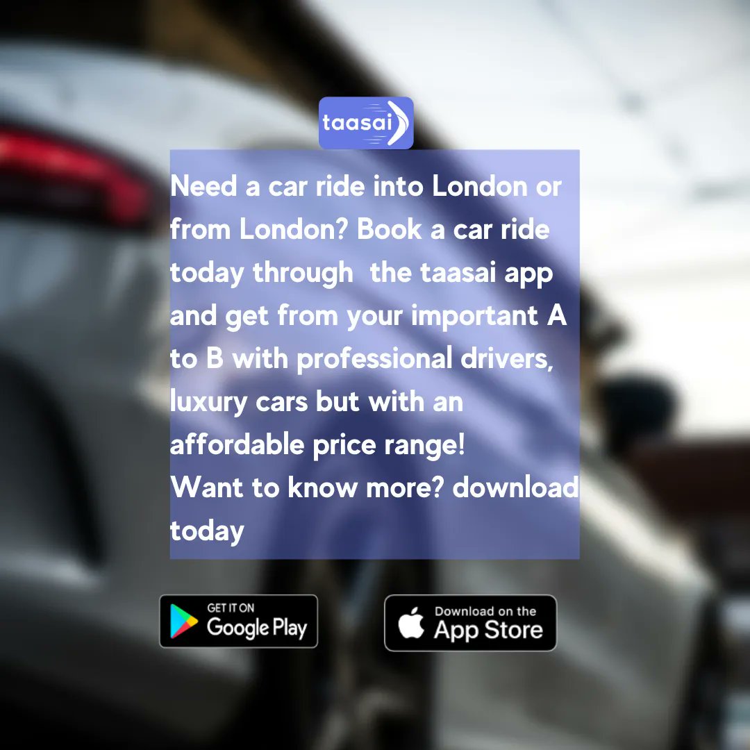 TaasaiApp's tweet photo. In need of a car ride?
Download the taasai app today and book or pre-book your car ride to your destination. 
its as simple as that 😋 
#carride #travellingthroughlondon #London #luxurycars #TrendingNow https://t.co/U4Ps0KLnK9