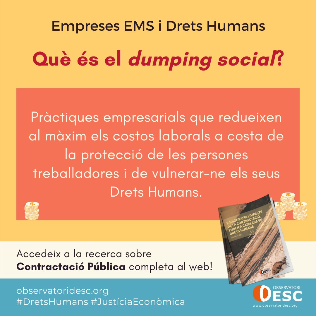 ObservaDESCA's tweet photo. ‼️ALERTA‼️ Una alta concentració de contractació pública en poques empreses i en grups empresarials vinculats a EMS és un problema!

⚡️🌍Què són exactament les EMS?

📩Informa't i comparteix per ajudar-nos a arribar més lluny!🥰✊
https://t.co/yOJ7lIBmrw
#JustíciaEconòmica #DESCA https://t.co/wpASKeXr7n