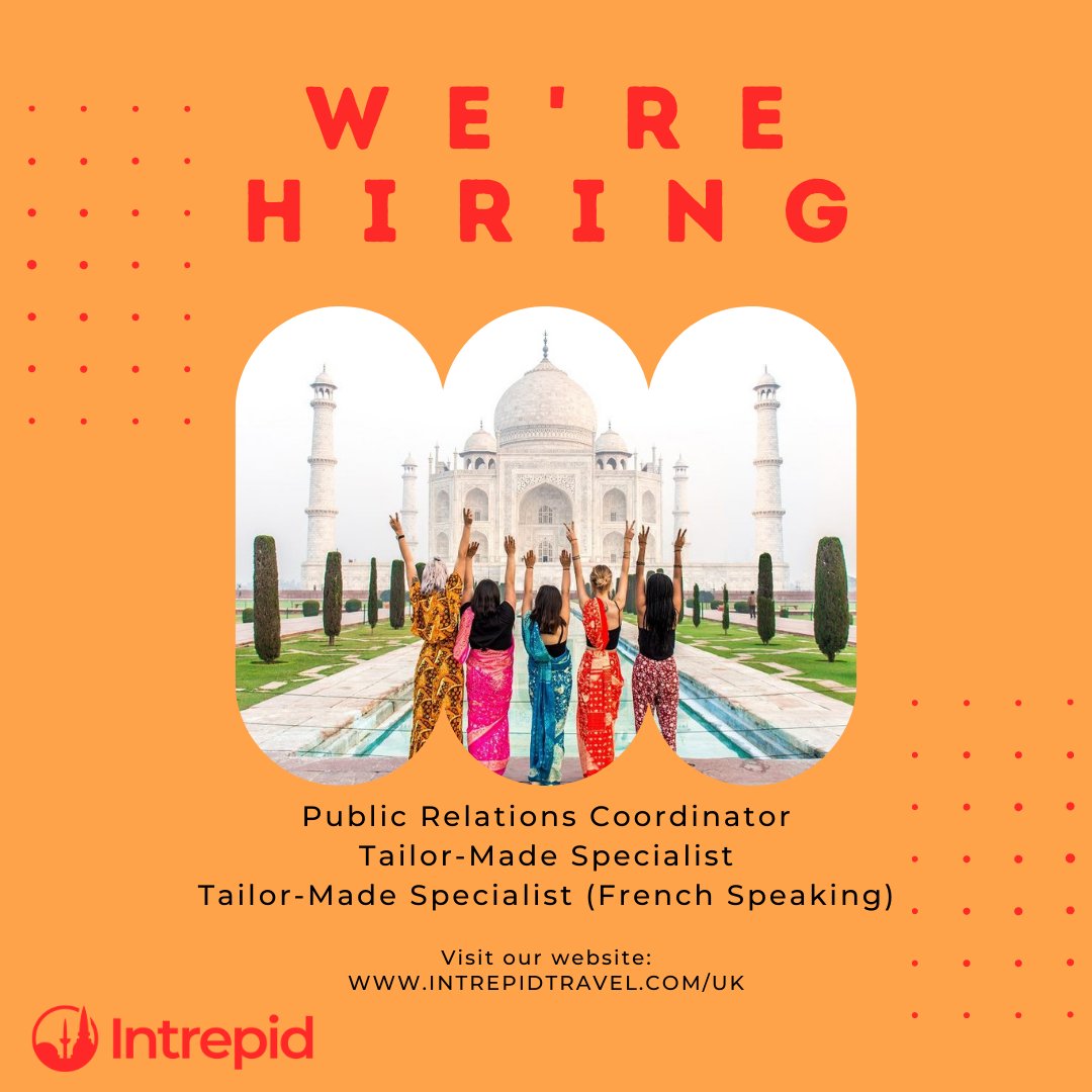 HOT JOBS ALERT!
Want to join an Intrepid team?

Our friends <a href="/Intrepid_Travel/">Intrepid Travel</a> #London are hiring!

Check out the vacancies on:
- bit.ly/3t6SG9x
- bit.ly/3hkUQws 

#jobs #travel #tourism