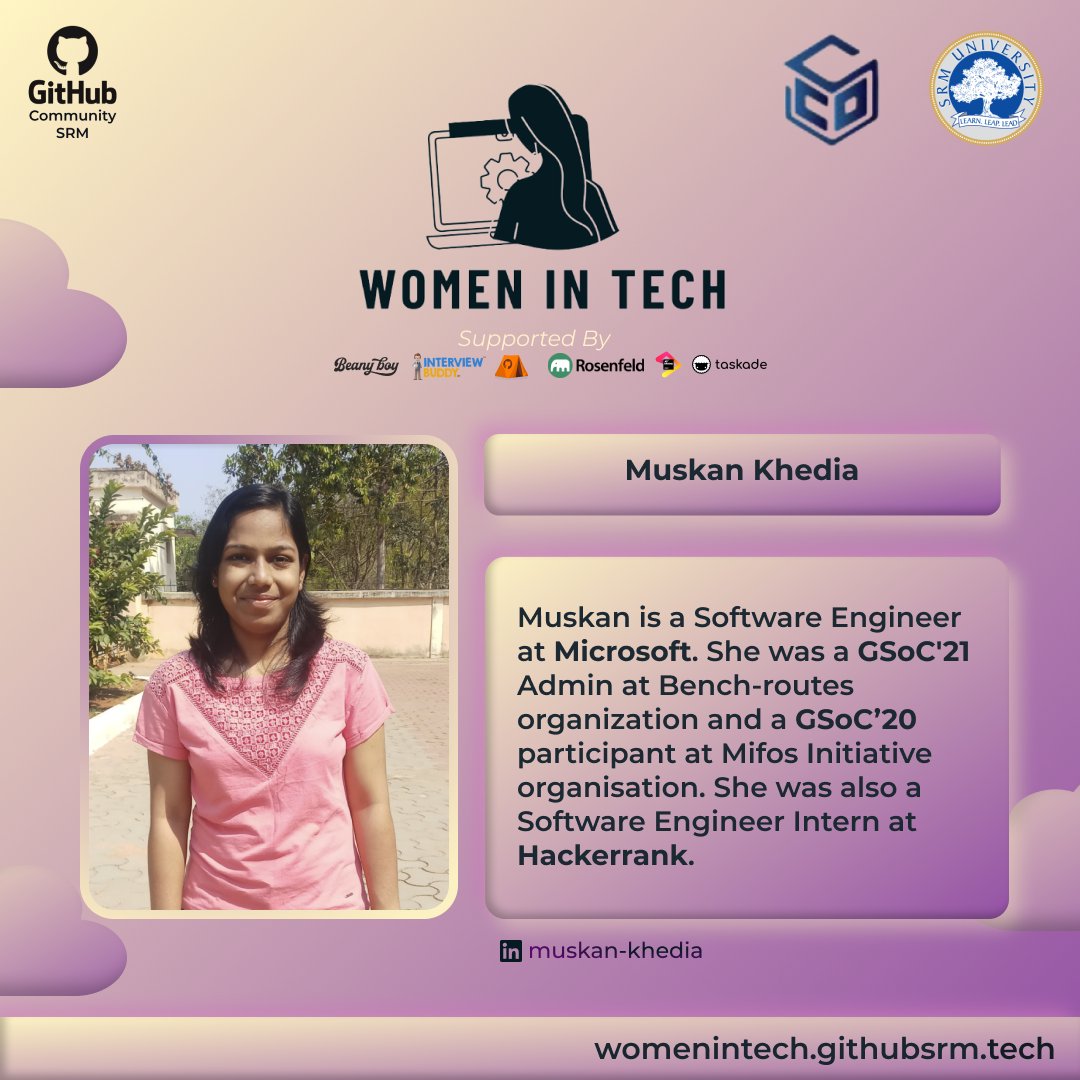 GithubSrm's tweet photo. Introducing women who led the way in their respective fields of technology. Join in on 5th of March and listen to our amazing speakers talk about their journey in tech.
๐ Register now at: https://t.co/rPNsxWTnsy.
#womenintech #internationalwomensday #githubsrm #opensource https://t.co/irH4f3FOg2