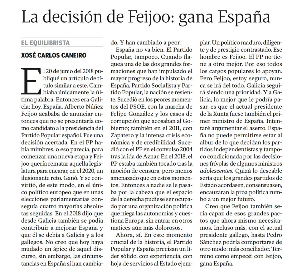 alexnunez87's tweet photo. Fantástico artículo, en @lavozdegalicia de Xosé Carlos Caneiro. 

"La decisión de Feijóo: gana España"

🗞️ https://t.co/KFE0FwlSHx https://t.co/fSeUeQG88r
