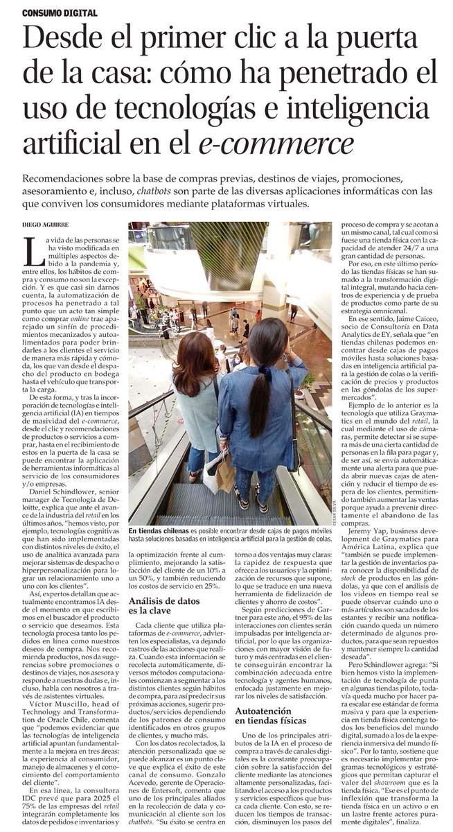 Nuestro socio de Consultoría en #DataAnalytics, Jaime Caiceo, analiza la aplicación de herramientas informáticas al servicio de los #consumidores y/o empresas en el #ecommerce. 

Conoce más vía <a href="/ElMercurio_cl/">elmercurio_cl</a> 🔗 spr.ly/6010KbTke