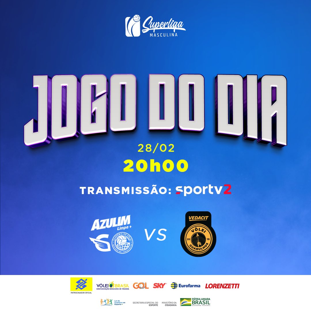 superliga_masc's tweet photo. As emoções da #SuperligaMasculina não param nem na segunda de carnaval! 🎉🏐
👉 #Azulim/Gabarito/Uberlândia x #VedacitGuarulhos
🗓 Hoje, às 20h.
📺 Transmissão pelo @sportv 2!
E aí, voleifã! Qual o seu palpite? 🗣 https://t.co/2L43fWKzxW