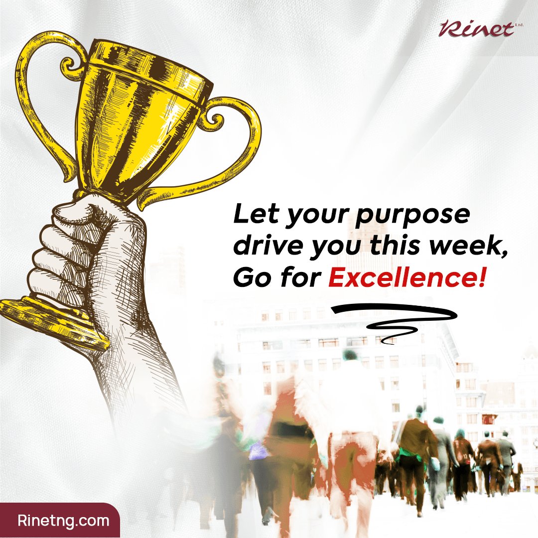 Rinet_Limited's tweet photo. A new month starts tomorrow! 
Let your purpose be your drive this week and every week. 
Go for EXCELLENCE🙌!
We pride ourselves in getting excellent results for our clients. 
Reach out to us today for Excellence🤝🏽! 
#rinetwork
#rinetlimited 
#rinet
#rinetdigifix 
#motivation https://t.co/nb65DpdT2l