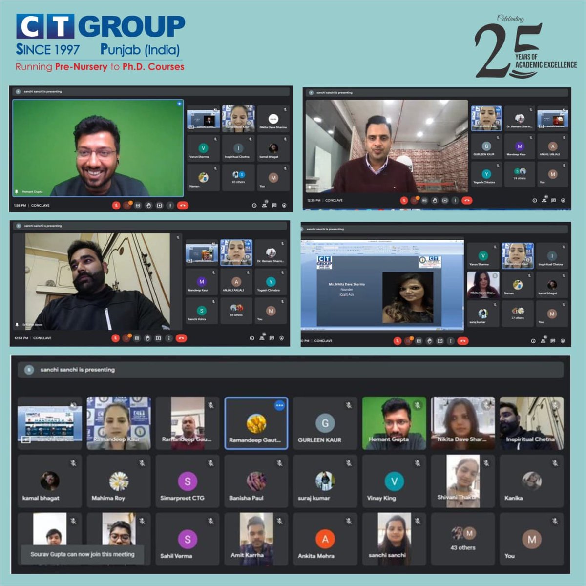 CTGroupshahpur's tweet photo. To discuss corporate narratives, the Department of Management Studies, CTIMIT, North Campus, Maqsudan organised an E-Conclave: MANTHAN 2.0.
#managementdepartment #ctimit #ctgroupofinstitutions #ctgroup #conclave #entrepreneurs #entrepreneurship https://t.co/ztdNR8MYgH