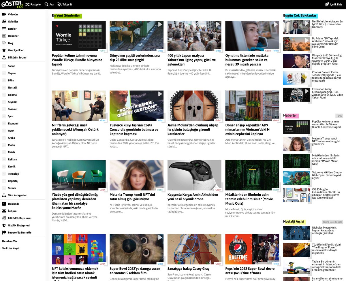 📜 Göster v.13 log:

-Arayüz sadeleşti
-Mobil'e ek özellikler geldi
-Hız artırıldı 📈
-Menü zenginleşti

goster.co'yu sık kullanılanlara ekleyiniz. Özet haberler ve portalımızdan sanat, yaşam ve popüler bilim gönderilerimiz için @gosterviral hesabımızı takip ediniz.