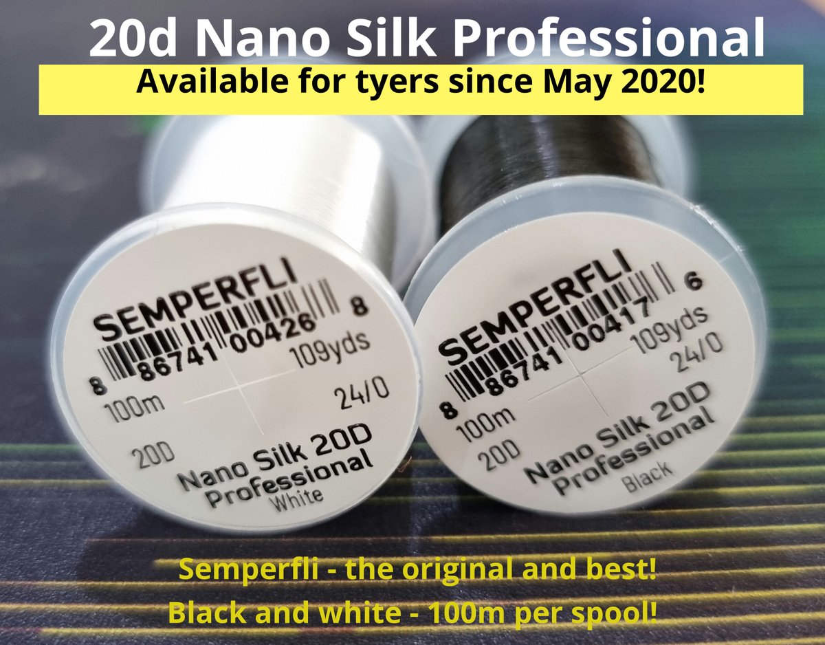 semperfli's tweet photo. Your favourite GSP thread Nano Silk comes in many different sizes &amp; colours!  3/0, 6/0, 12/0, 18/0 and ultimately 20d! Are you aware that we launched the 20d (24/0) in May 2020 - so fine yet so strong.  And it can be split further too or to tie dubbing loops! #nanosilk https://t.co/IDv4OcoK7J