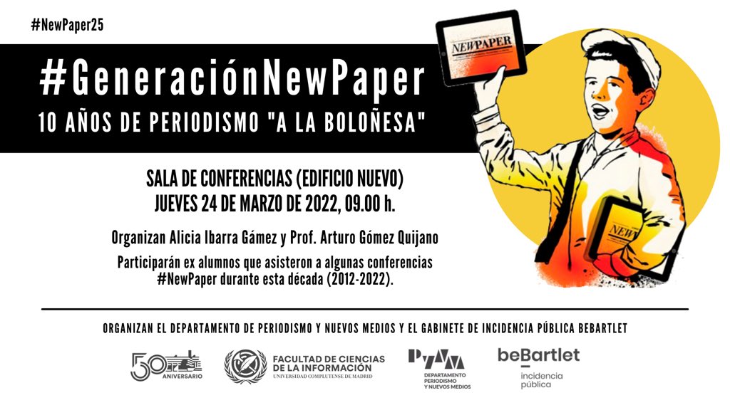 ArturoGomezQuij's tweet photo. #GeneracionNewPaper
10 años de periodismo ‘a la boloñesa’ (2012-2022).
Jueves 24 marzo, 9h.
#NewPaper25 en @UCMccinf con los alumnos que asistieron a este ciclo de conferencias y ahora son, jóvenes profesionales.
¡Únete!
Organiza @aibarragamez de @be_bartlet https://t.co/hrggS0tyNM