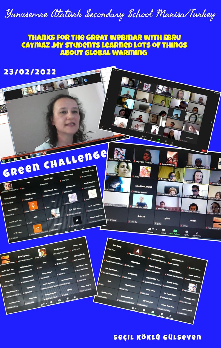 Dr Ebru Caymaz'a harika geçen webinar için çok teşekkür ederiz🤗 Küresel Isınma ve İklim Değişikliği ile ilgili  bilgilendik.<a href="/GreenchallengeE/">greenchallenge_etw</a> 
<a href="/tretwinning/">eTwinning Türkiye</a> <a href="/ManisaTwinning/">eTwinningManisa</a>