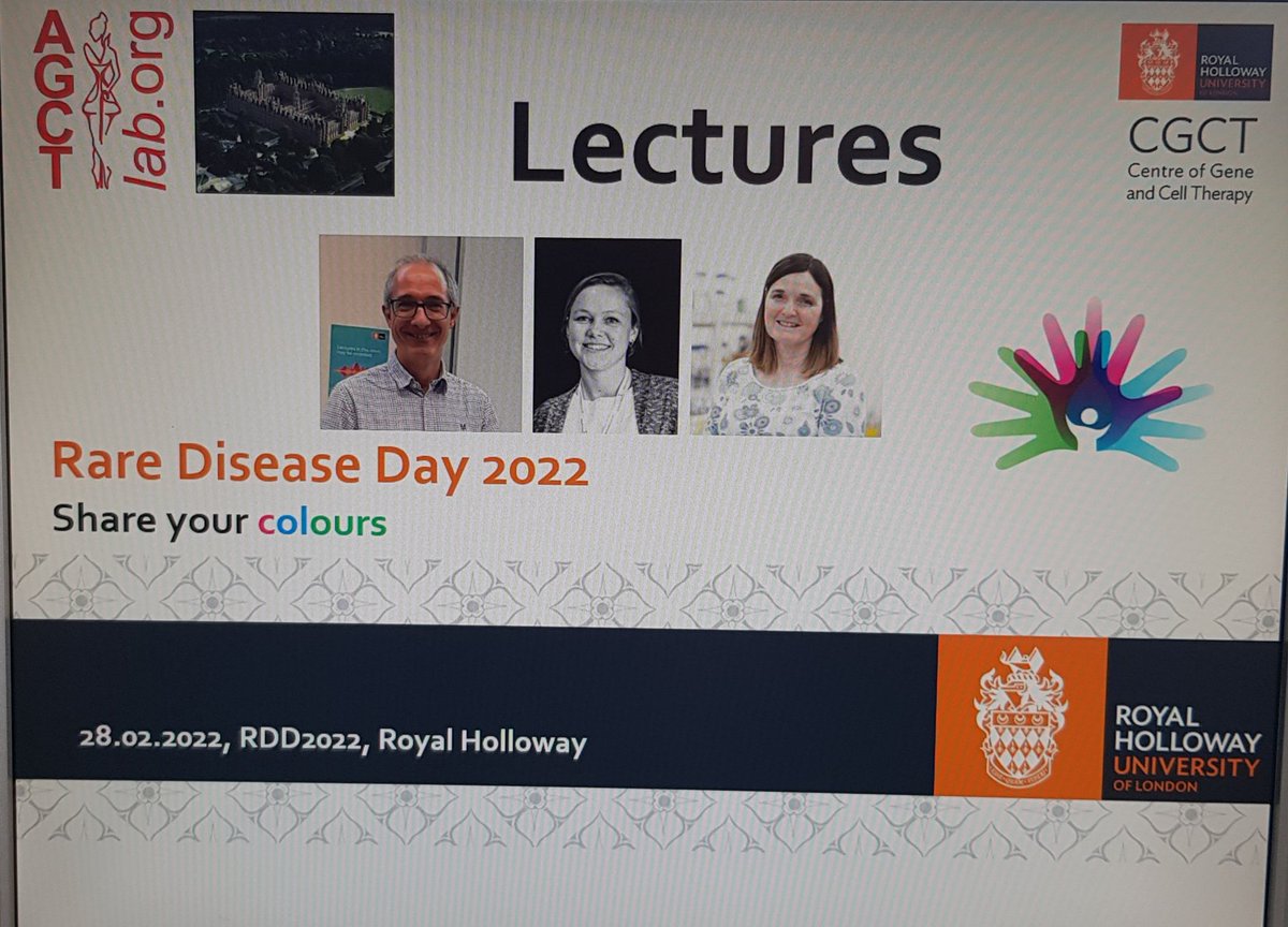 We are at <a href="/RoyalHolloway/">Royal Holloway</a> <a href="/RHULBioSci/">RHUL Biology</a> #RareDiseaseDay's lecture session, where <a href="/robynbell29/">Robyn Bell</a> has given an excellent introduction to <a href="/_BSGCT/">BSGCT</a> #GeneTherapy &amp; #StemCells, and now <a href="/PopplewellGroup/">Popplewell Research Group</a> is discussing therapies for #DuchenneMuscularDystrophy. #RareDisease <a href="/rarediseaseuk/">Rare Disease UK</a>