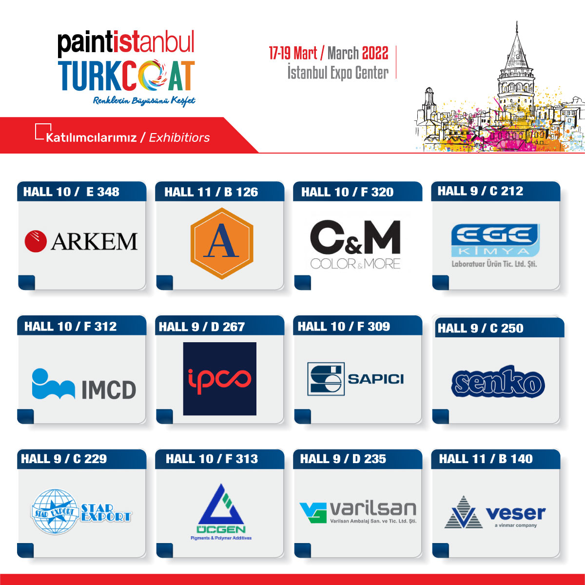 turkcoat's tweet photo. Paintİstanbul &amp; Turkcoat 2022 Fuarı sektörün önde gelen firmalarının katılımıyla 17-19 Mart 2022 tarihinde İstanbul Fuar Merkezi’nde gerçekleşecek.

Siz de paintİstanbul &amp; Turkcoat Fuarı’nda yerinizi almayı unutmayın! Renklerin büyüsünü beraber keşfedelim! https://t.co/bTvjmcXyI5