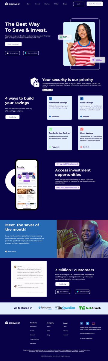 _DannyDre's tweet photo. I did a little redesign on PiggyVest landing webpage. 

Please check it out (you could zoom in a little. 🙏🏾

#uidesign #uiuxdesign https://t.co/UOSa6z9E4L