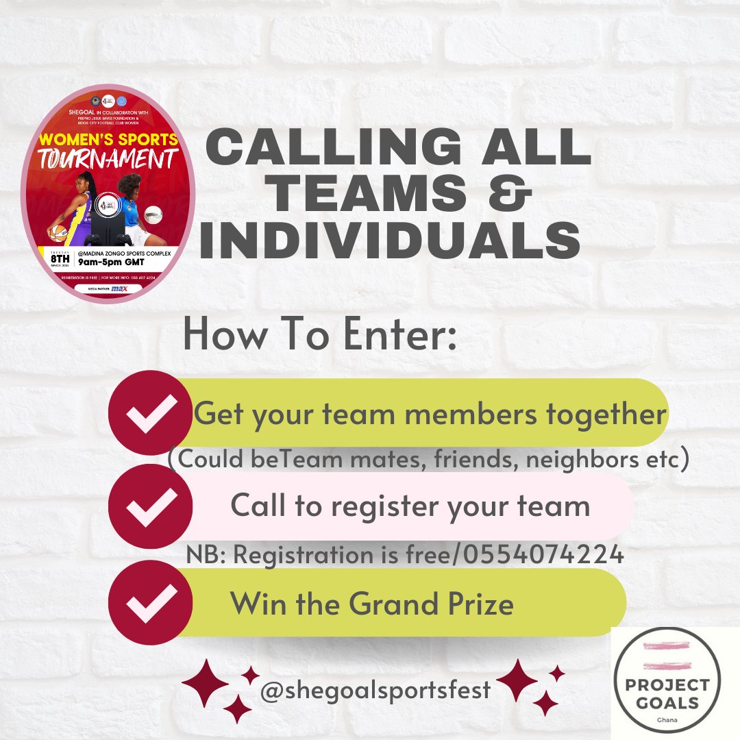 theshegoal's tweet photo. Want to be part of the gala and win you and your team the Grand Prize?
Follow these steps🔥⚽️🏀🎮
#shegoal #beagirlwithgoals #shegoalinitiative #GoalGirl #womeninsports #womensfootball #womensbasketball #NWBA #footballtournament #basketballtournament #shegoalfest https://t.co/owkyIMn3CU