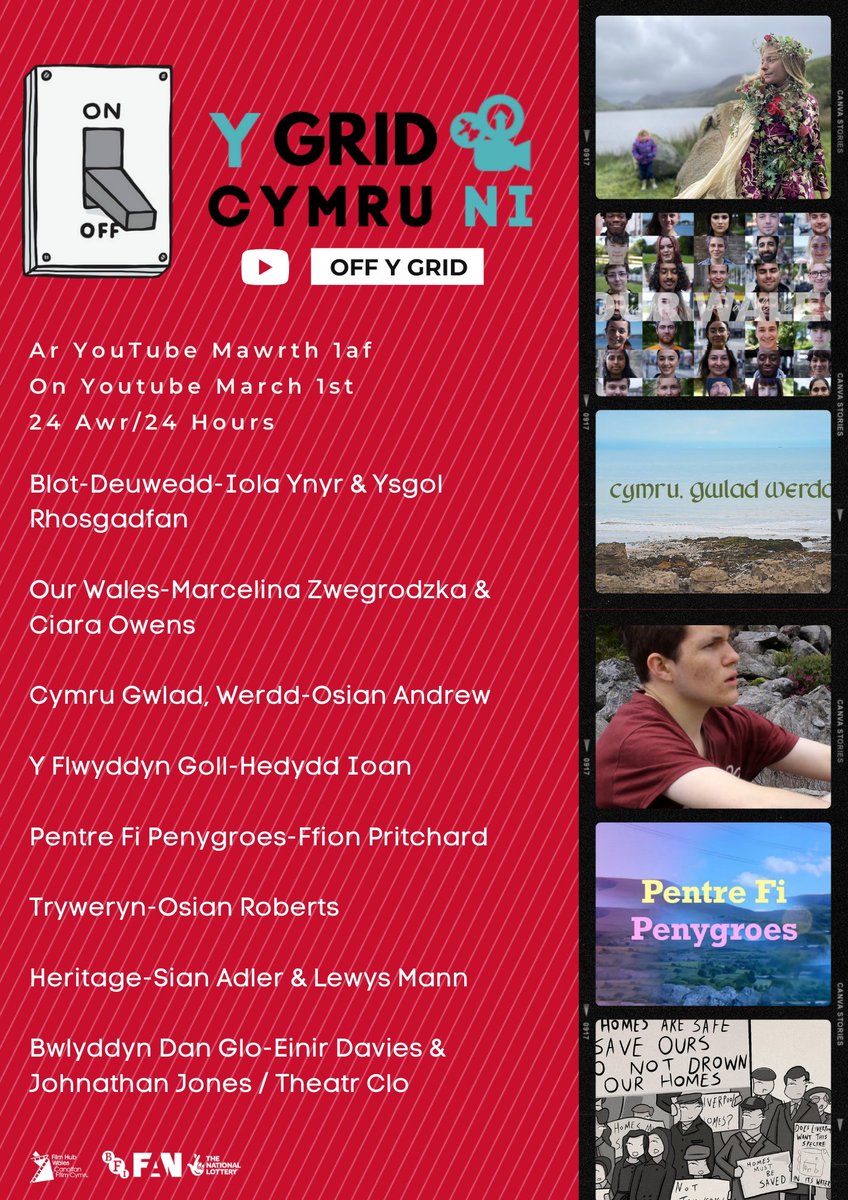 On/Off Y Grid: Cymru Ni yn fyw ar ein sianel YouTube FORY!

Casgliad cyffrous o ffilmiau byrion gan wneuthurwyr ffilm o Gymru ond ar gael am 24 awr yn unig. 

Cofiwch wylio a Tanysgrifiwch👉bit.ly/3sAW2RC