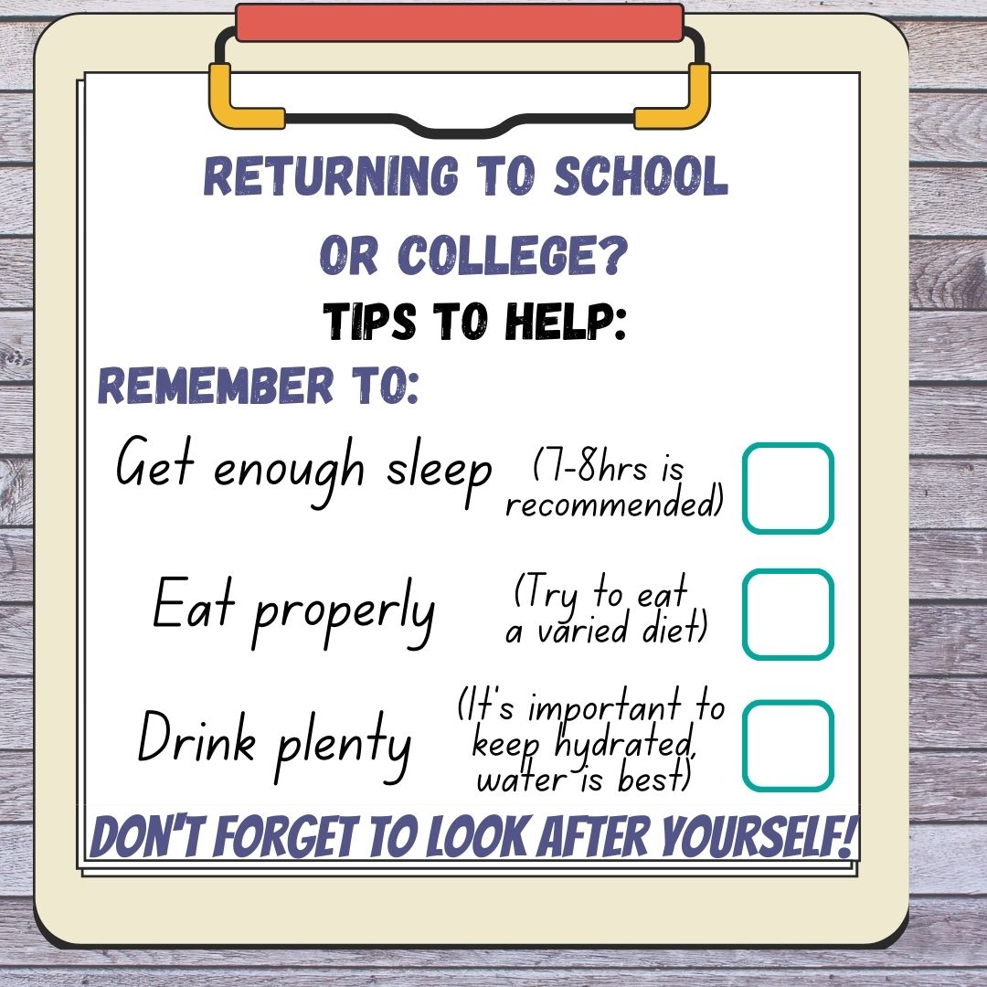 We know that life can get hectic. Here are some tips to help you look after yourself now that you're back at school or college. 
-
-
-
#strongyoungminds #mentalhealth #mentalhealthawareness #mentalhealthmatters #youarenotalone #inthistogether #goatyourownpace