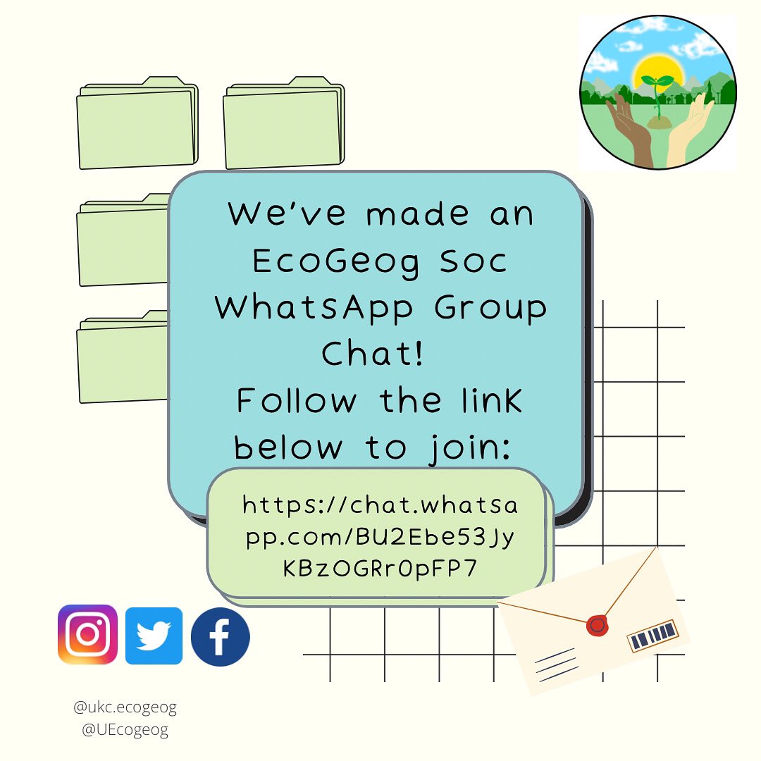 UEcogeog's tweet photo. We’ve made a WhatsApp group chat! Follow the link to join us and keep up to date with some exciting socials we’ve got planned🍿: https://t.co/AX5mnuufE5
#ecogeography #sustainability #ClimateAction 
@EmPoints @UniKentSAC @KentUnion https://t.co/oNEzfFF7Ed