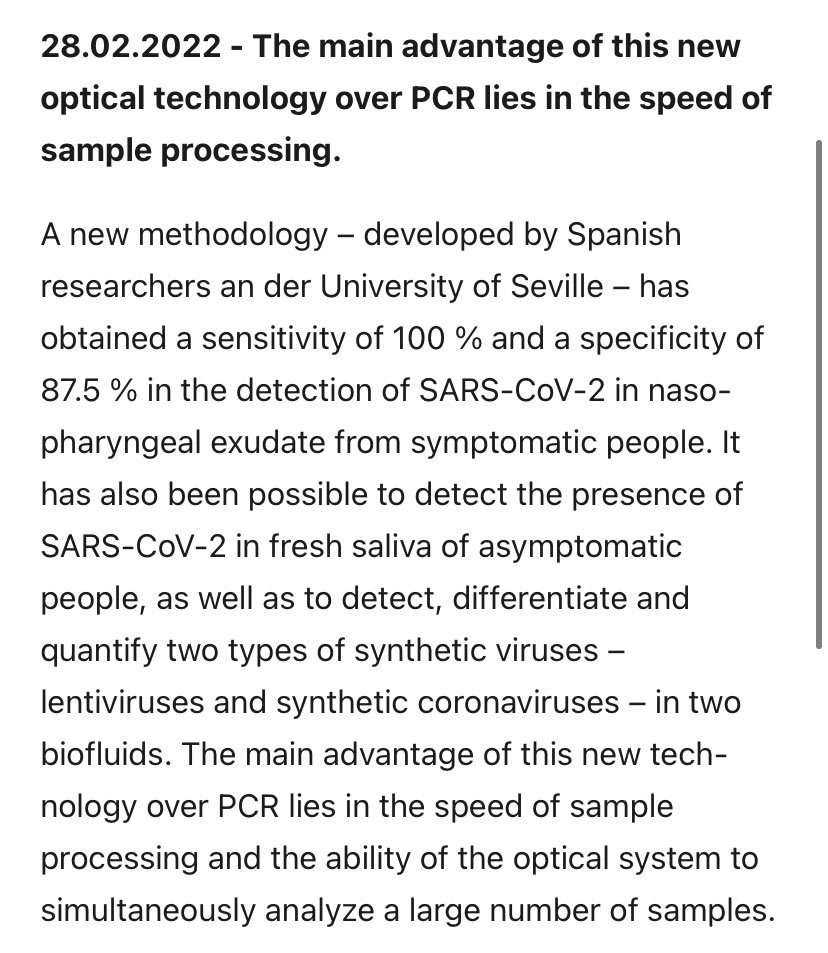 SixandLaura's tweet image. “sensi­tivity of 100 % &amp;amp; a speci­ficity of 87.5 %…detection of SARS-CoV-2 in naso­pharyngeal exudate from symptomatic people...fresh saliva of asymp­tomatic people…

advantage…over PCR lies in the speed…&amp;amp; the ability…to simul­taneously analyze…samples.” #testing_limitations