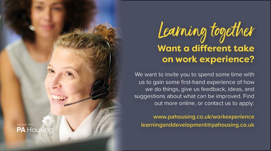No better way to find out about @pa_housing  Than taking part in this exciting project. Pahousing.co.uk/workexperience