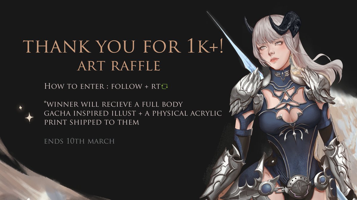 ✦ 1k+ Followers Art Raffle 🖌️🎨✦

【 Better late than never, I want to thank you all for the endless support you guys have given me and Im eternally grateful those who have stuck by from the start   ´・ᴗ・ `♡  】

✦ To enter: Follow + Retweet