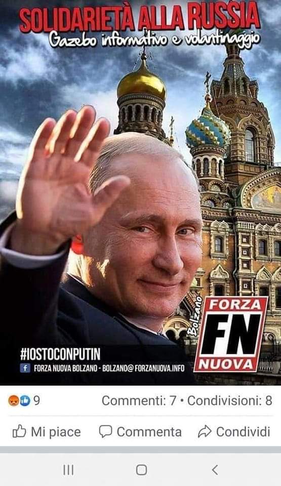 I neofascisti nostrani sostengono Putin.
Non ci sono parole!!!