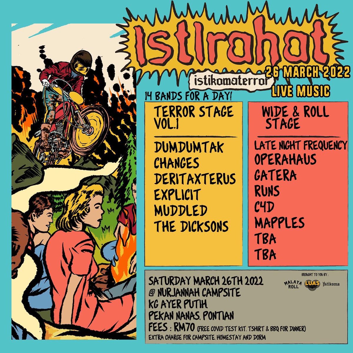 Istirahat 26 march 2022. Go get your tickets now !
 
• <a href="/istikomaterror/">Istikoma Terror</a> 
• <a href="/malayaroll/">MALAYA ROLL</a> 
• <a href="/luas/">Luas</a>