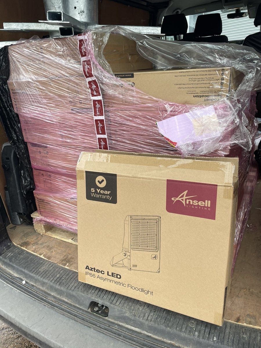 BSBSoundLtd's tweet photo. @ansell_lighting Looks like a big job is breaking out for our electrical team! How many AZTEC LEDs are on this pallet I wonder?! #NotJustAPAFirm https://t.co/BmDD7Bjwp6