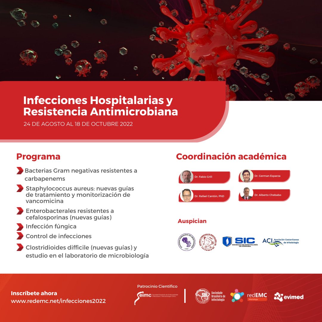 sdinfectologia's tweet photo. La Sociedad Dominicana de Infectología les invita a incribirse en el CURSO ONLINE | Infecciones Hospitalarias y Resistencia Antimicrobiana.
Acceda a más información 👉 https://t.co/Eob8vl2Xa1
o via nuestro portal https://t.co/Tuyt3t9I68
#sdird
#cursoonline
#infectología
#redemc https://t.co/AARp4plFBA