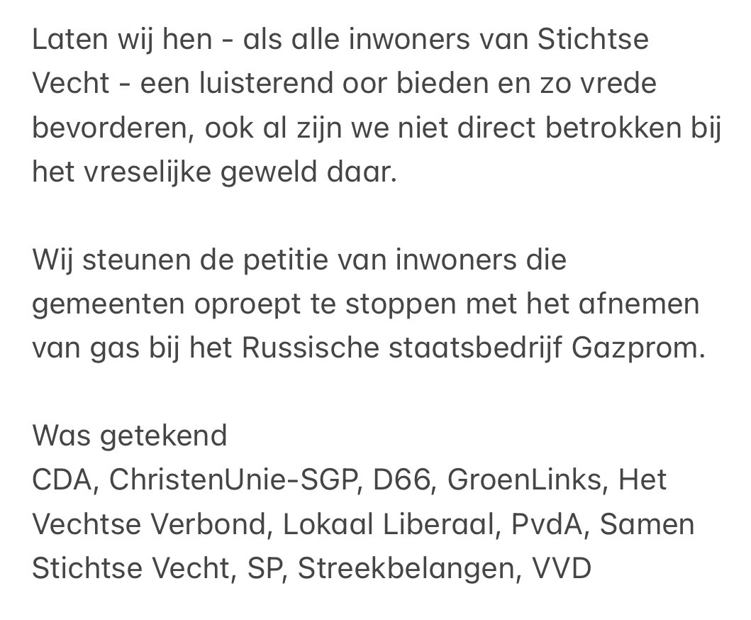 De bijna voltallige gemeenteraad en deelnemende partijen aan de gemeenteraadsverkiezingen spreken hun afschuw uit over de invasie van Rusland in Oekraïne. #StopWarInUkraine