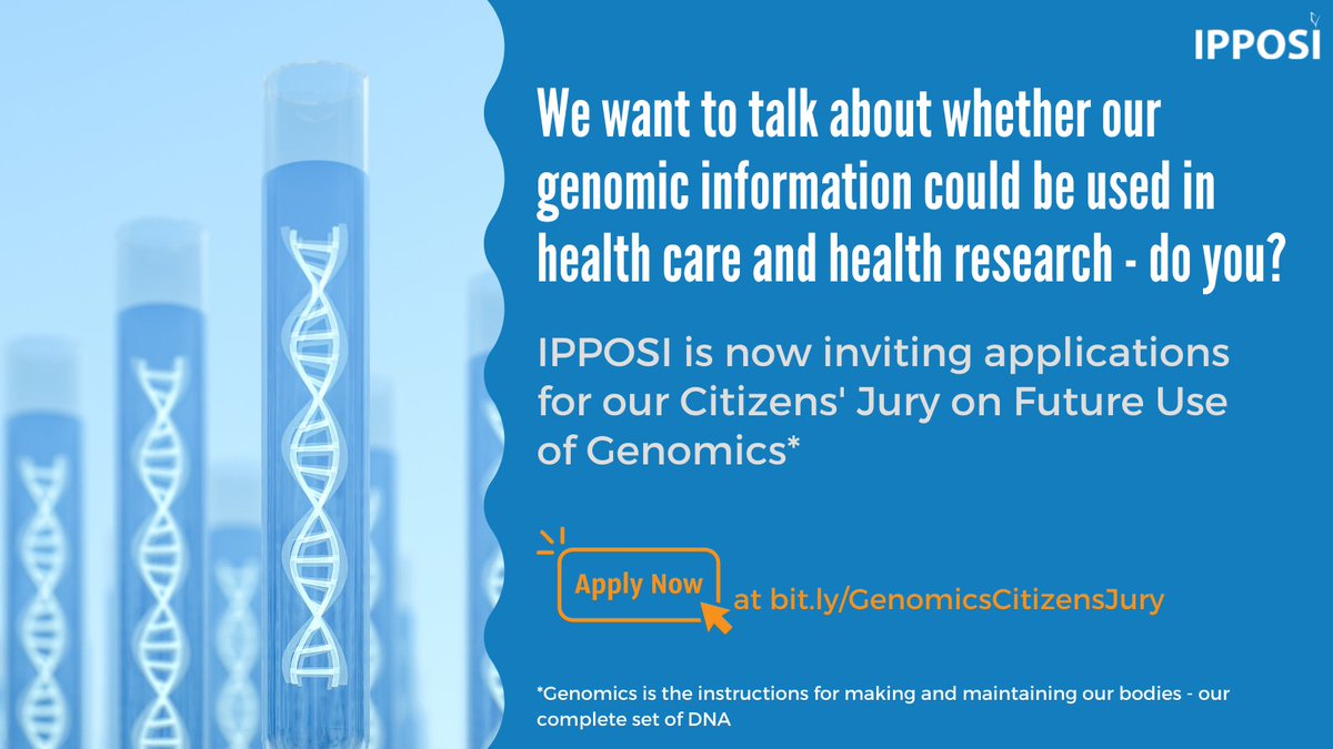 Today we've launched a nationwide campaign seeking 25 members of the Irish public to participate in a Citizens’ Jury to deliberate on the future use of Genomics in Ireland bit.ly/GenomicsCitize…