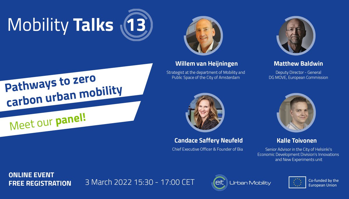 TIC TAC! Don't miss our next #MobilityTalks episode 13: Pathways to zero #carbon #urbanmobility! Our panel of experts will deep dive more into this and other linked topics.

Register now and join us next 3 March at 15:30 CET: eiturbanmobility.eu/events/mobilit… 
<a href="/EITeu/">European Institute of Innovation & Technology</a>